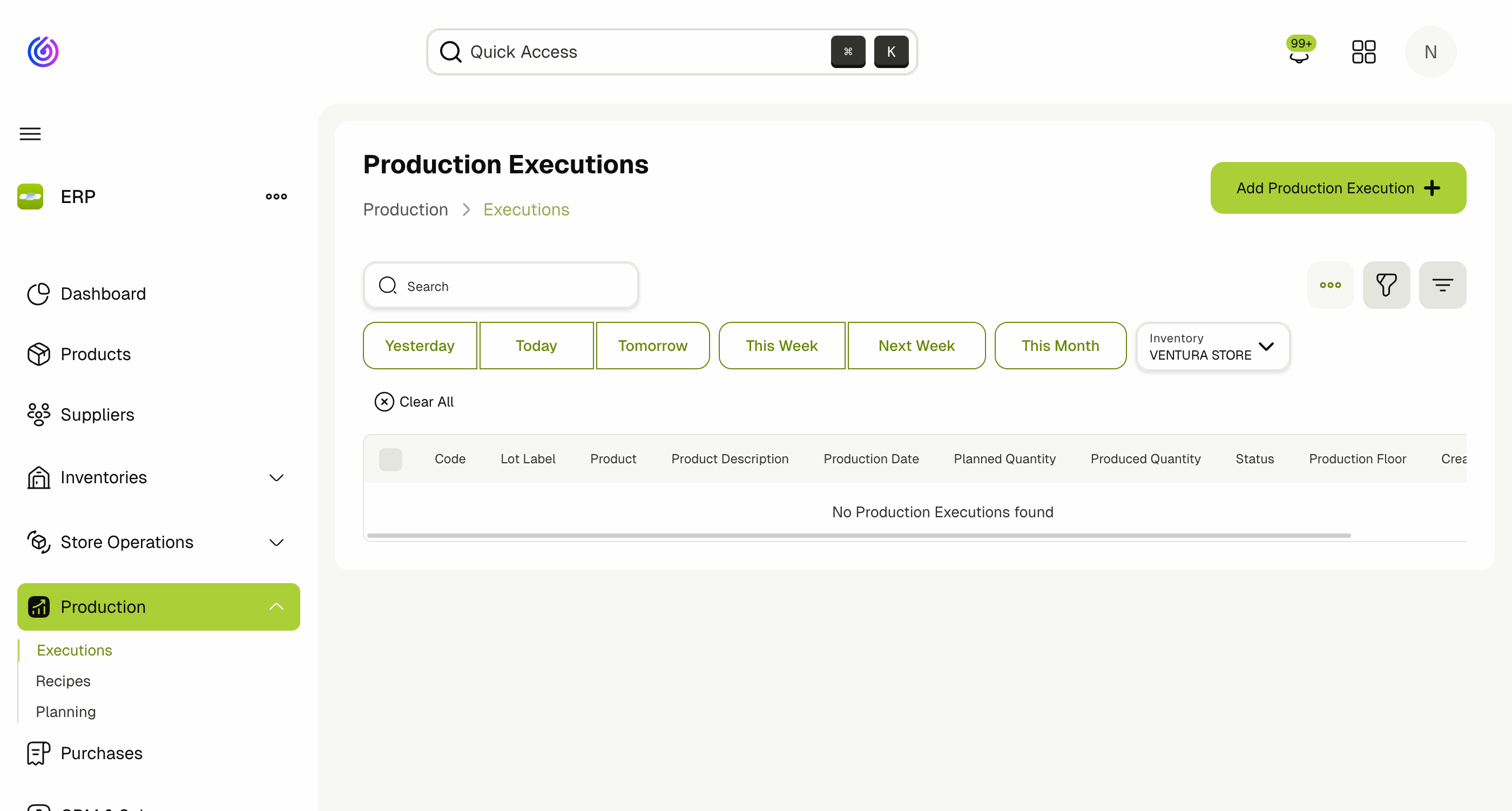 Production Executions List
