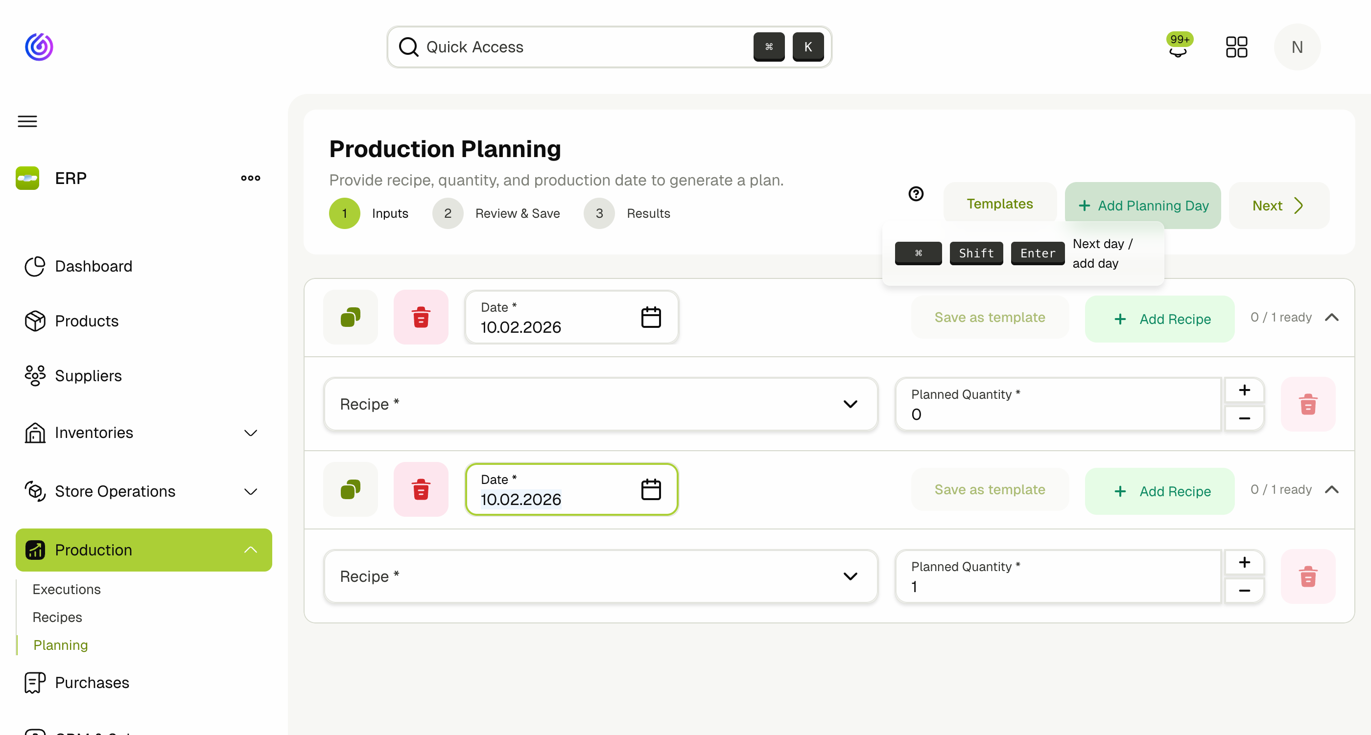 Multi-day Planning — Two Planning Days
