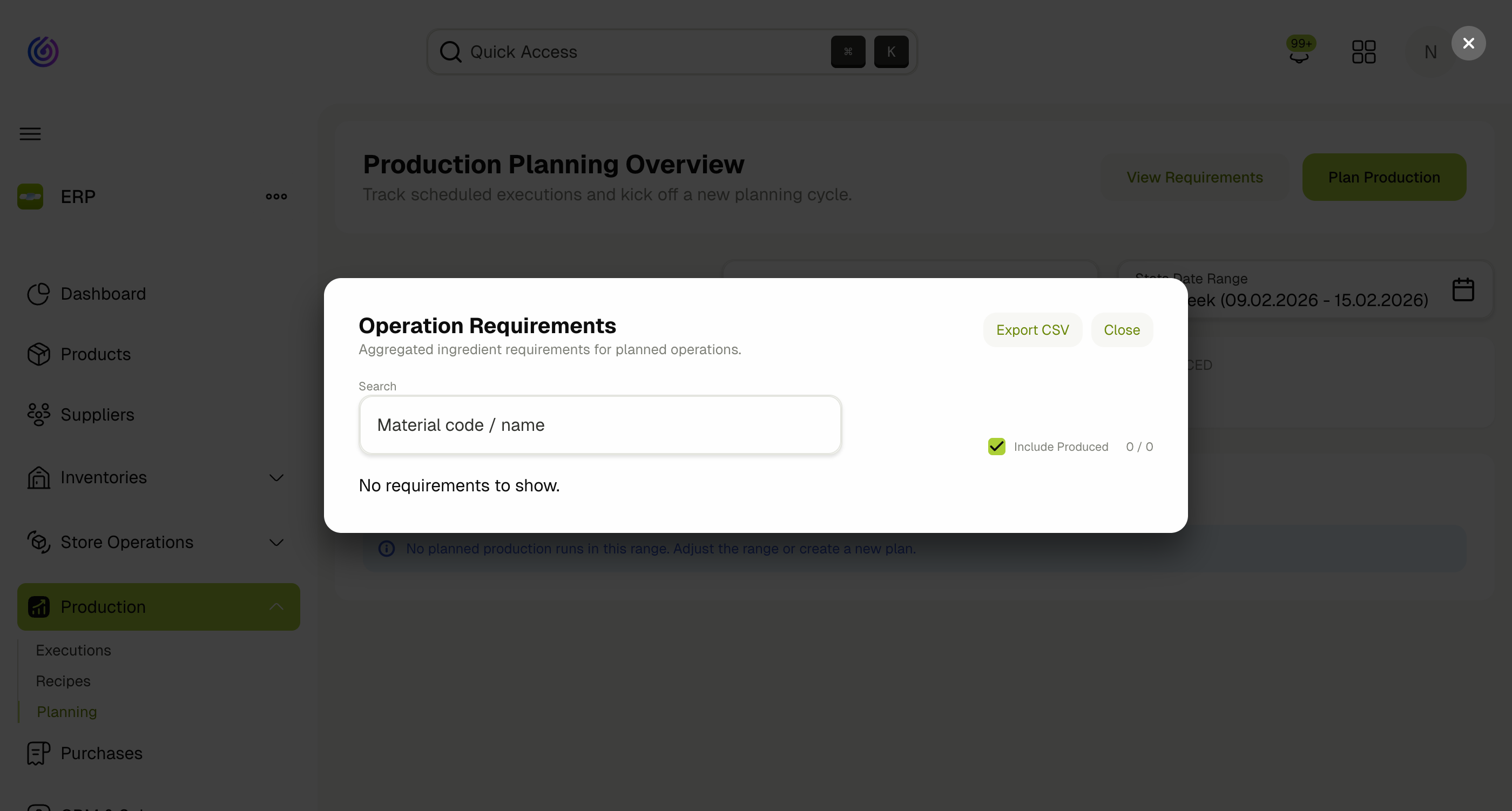 View Requirements Dialog
