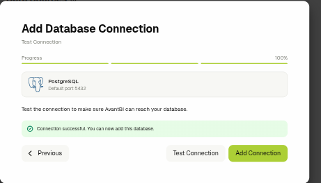 Test Connection step showing a successful test