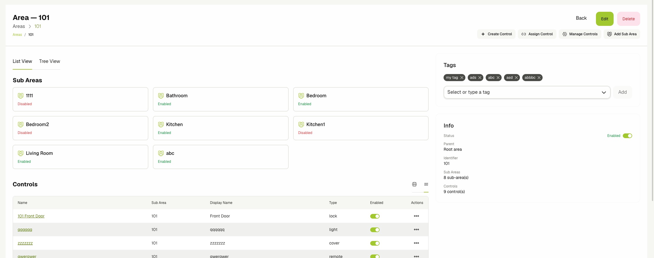 Area details page