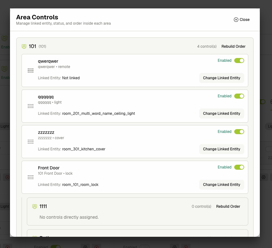 Area manage control dialog