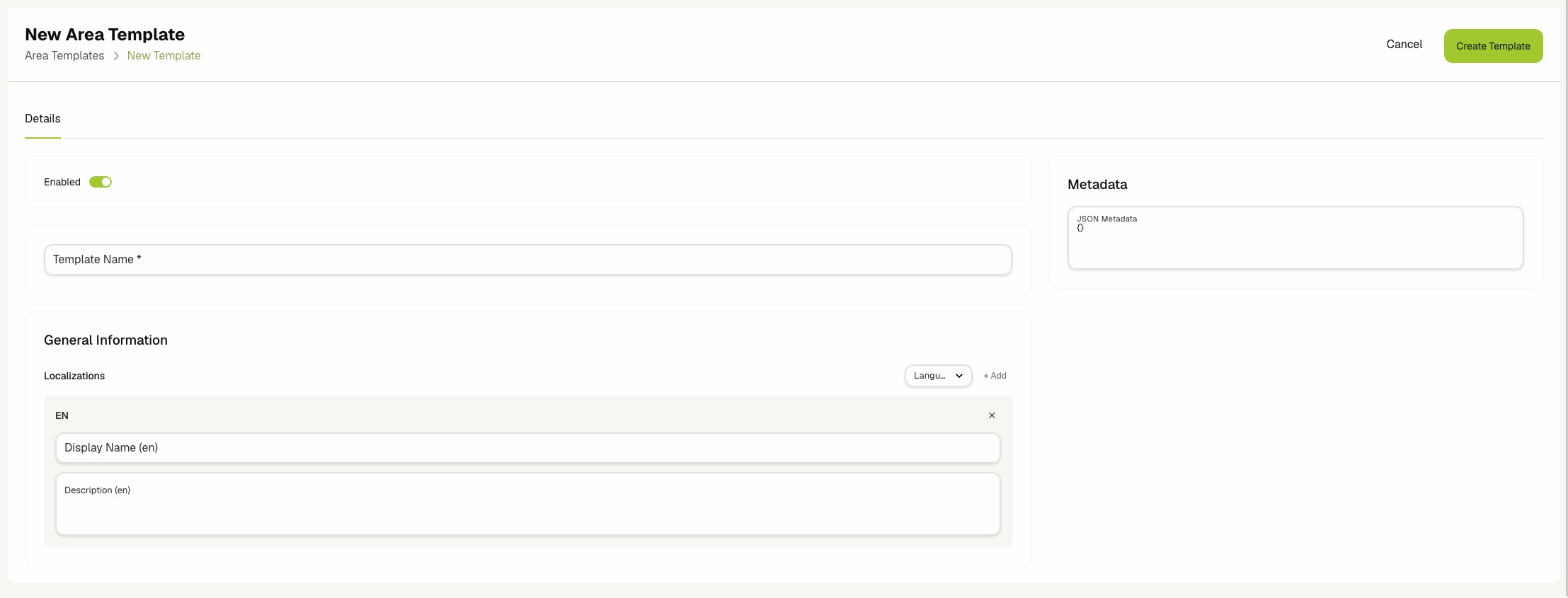 Area template create form