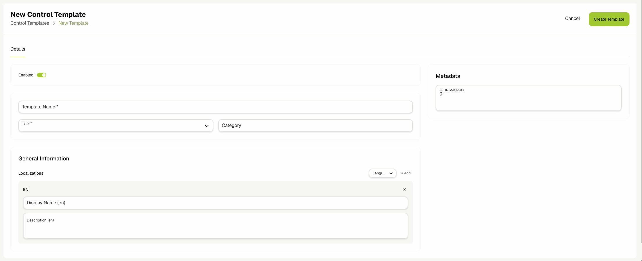Control template create form