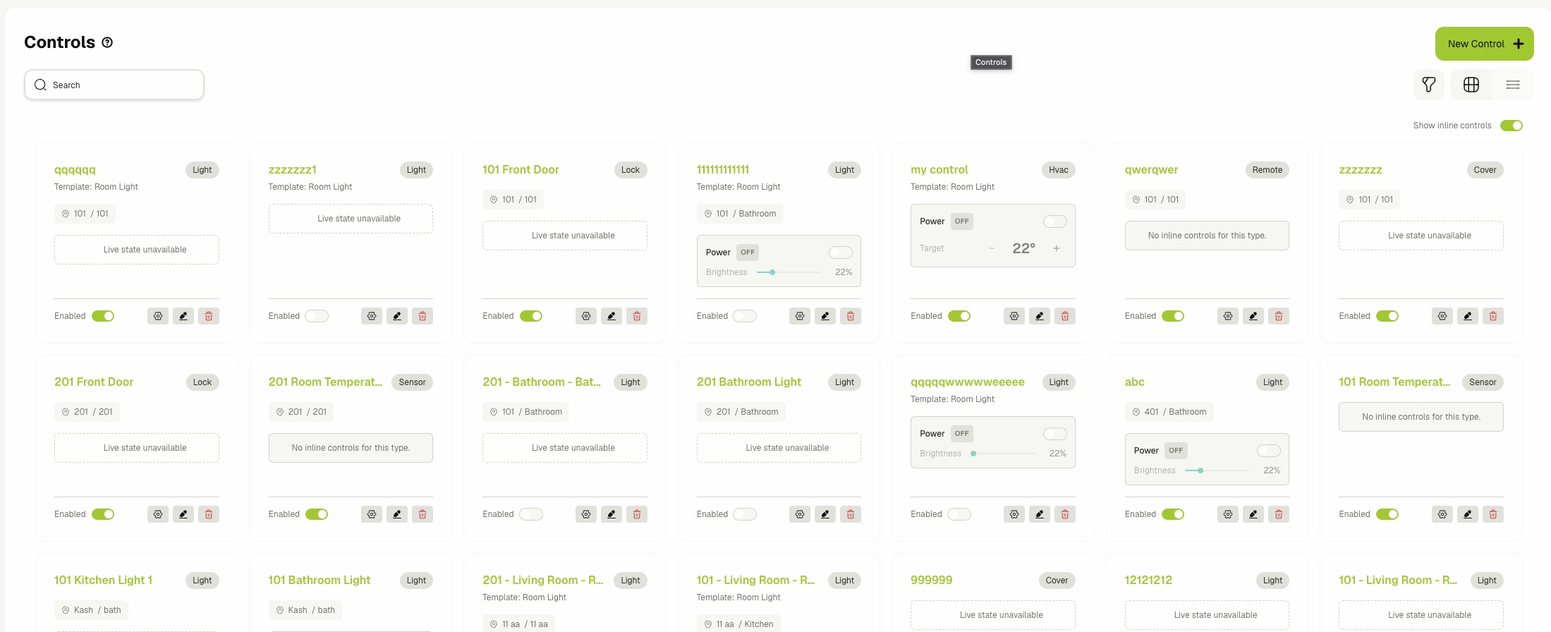 Control card view
