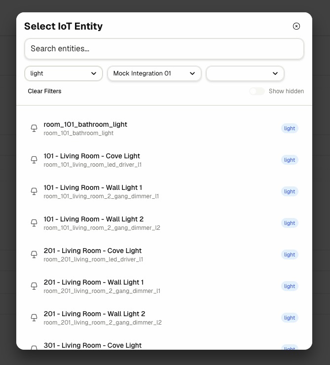 Control select entity dialog