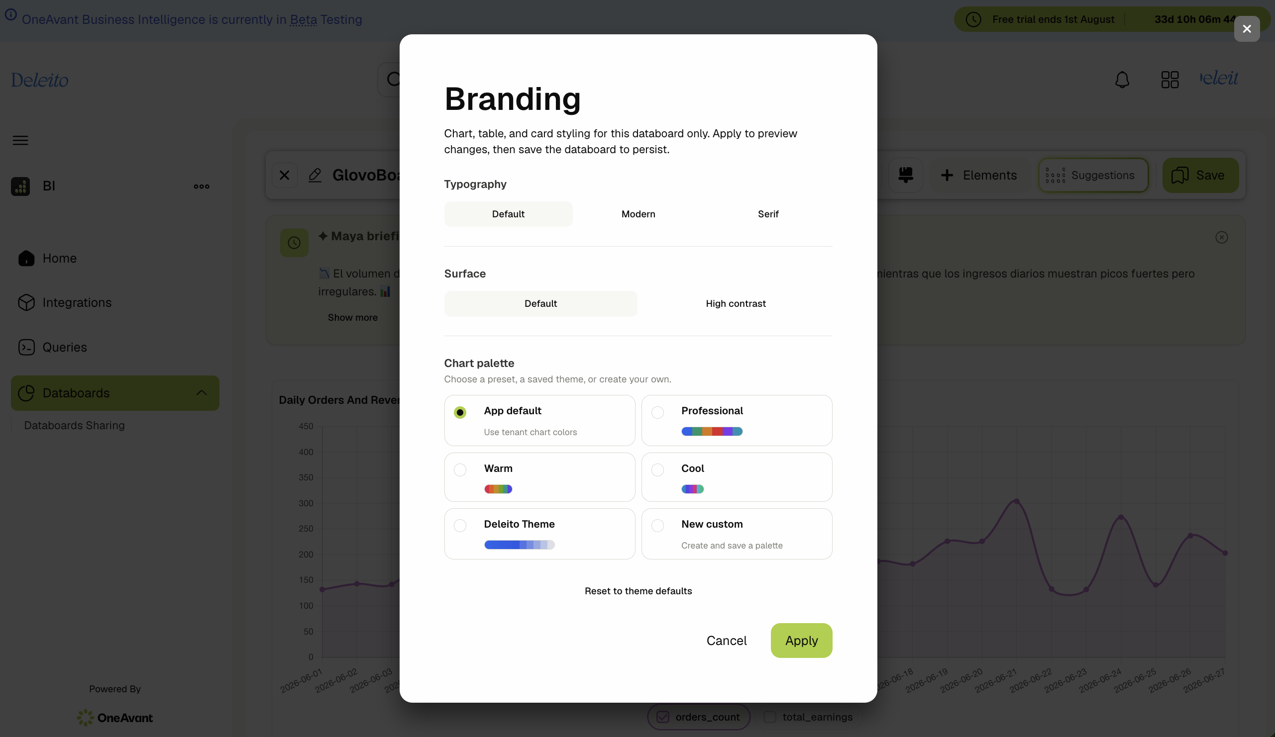 Databoard branding dialog
