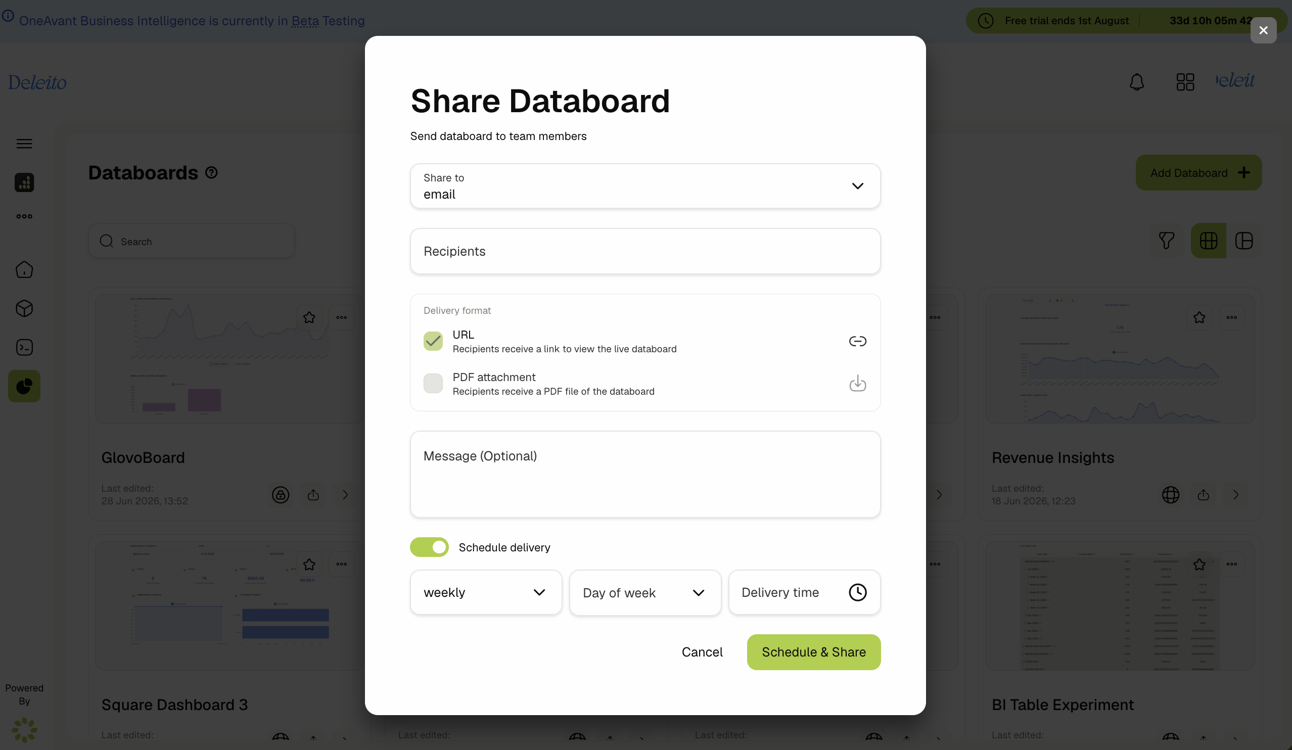 Databoard share dialog