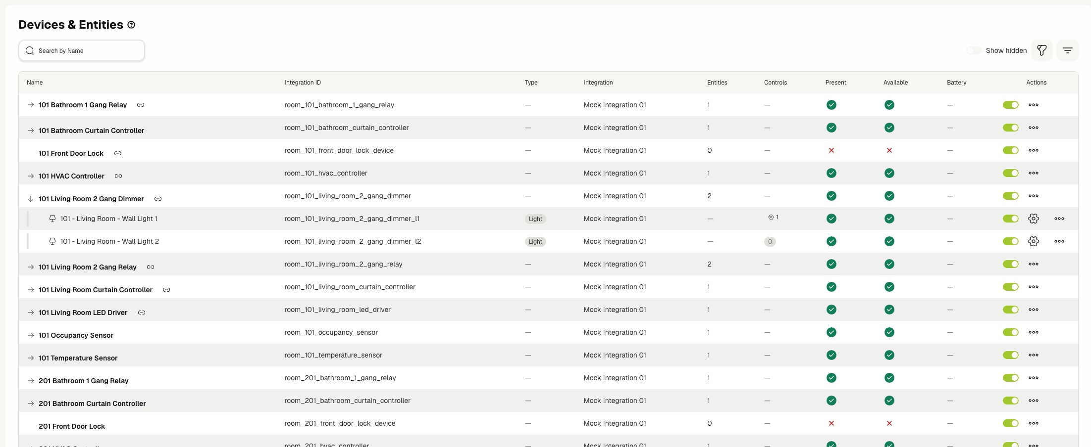 Devices &amp; Entities table