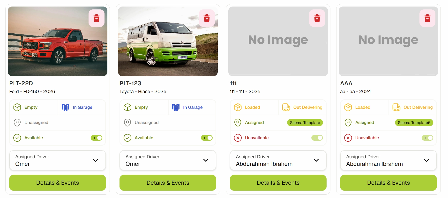 Multiple vehicle cards