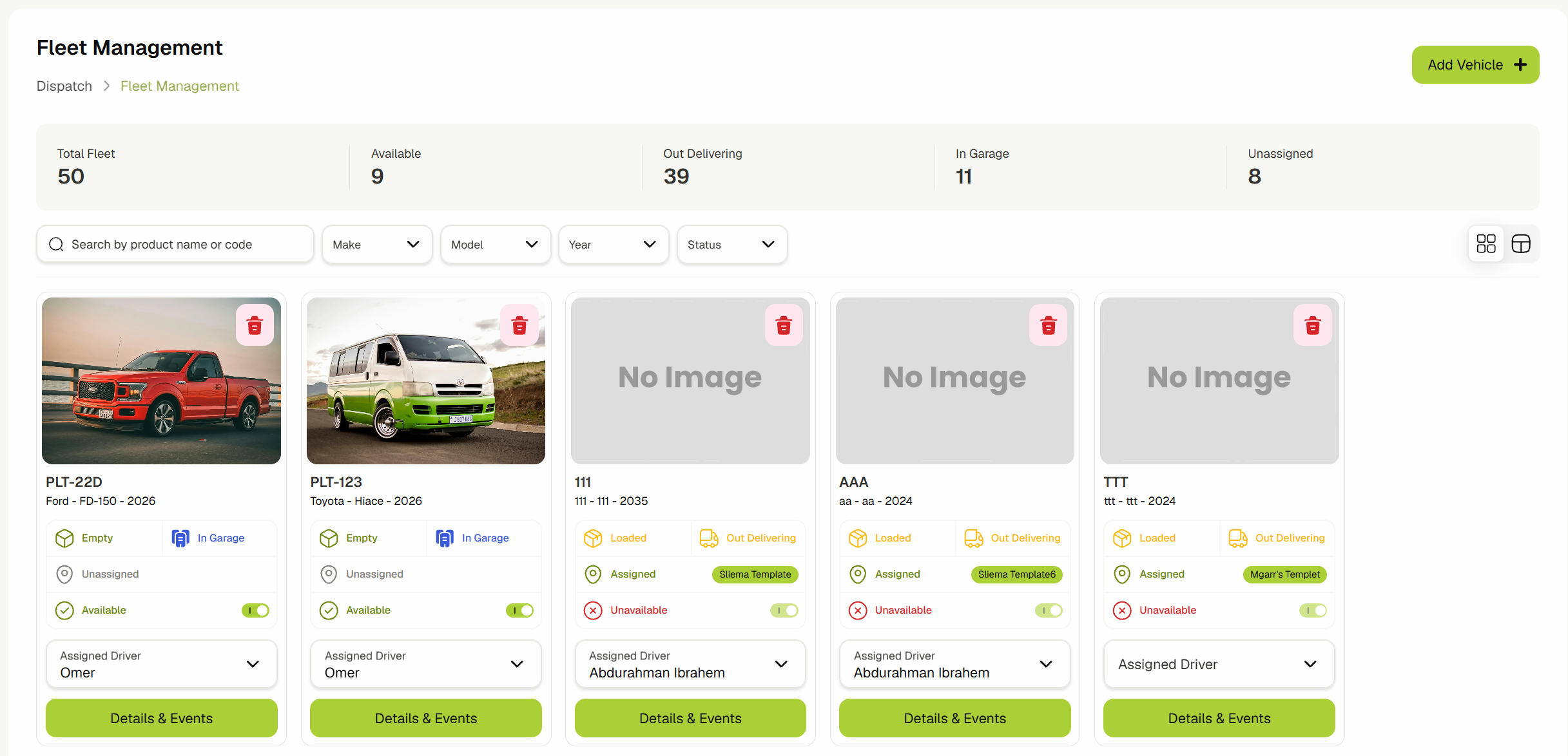 Vehicles card view