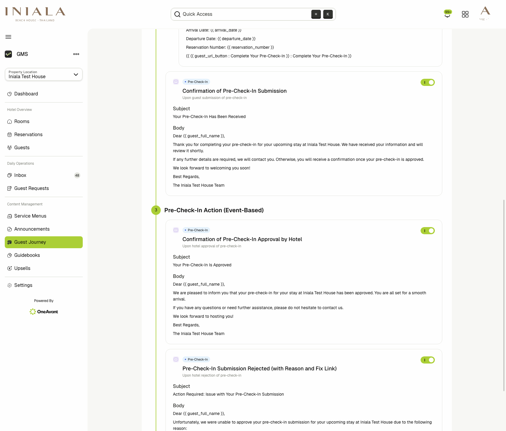 Guest Journey event-based emails