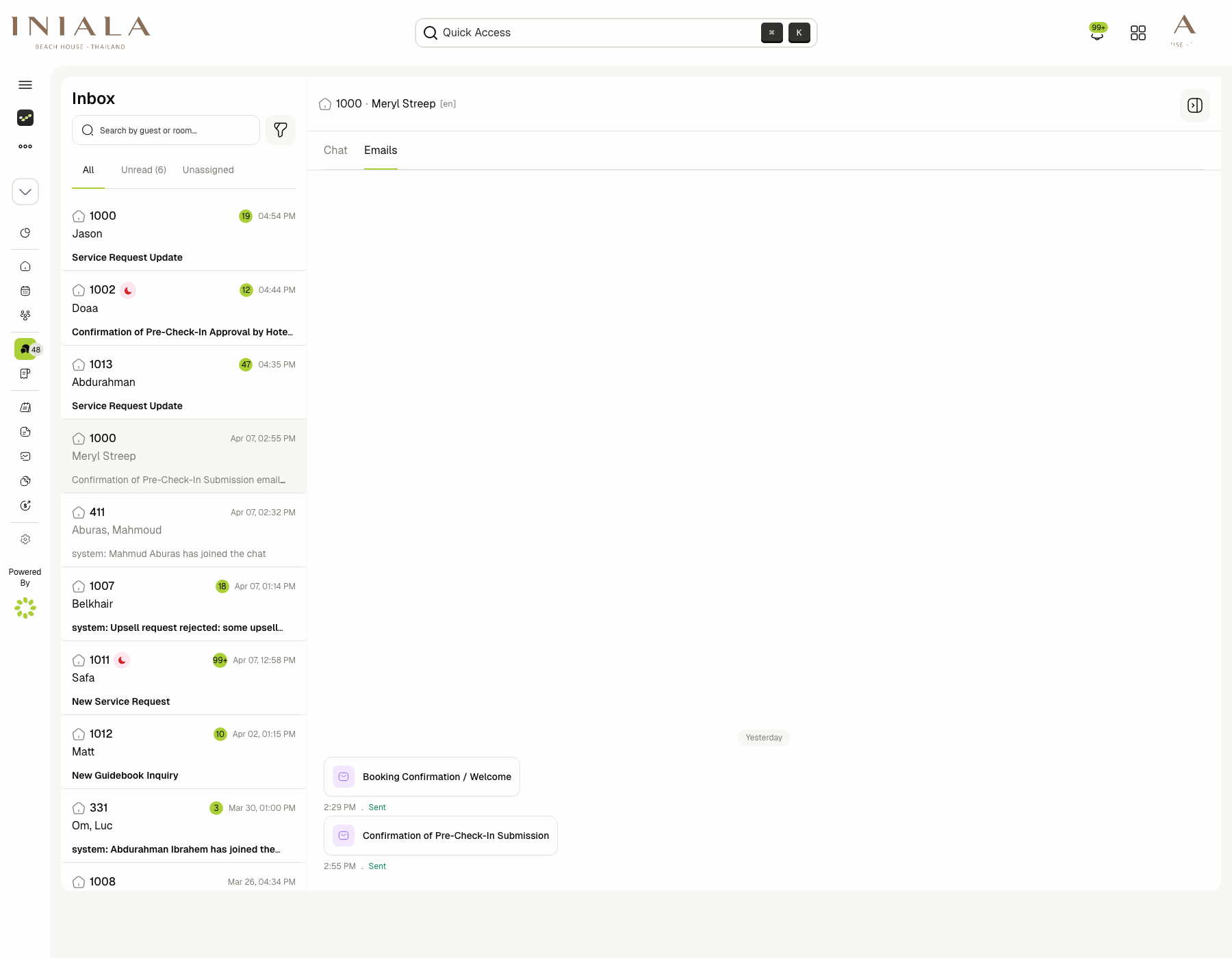 Inbox email log for automated guest journey emails
