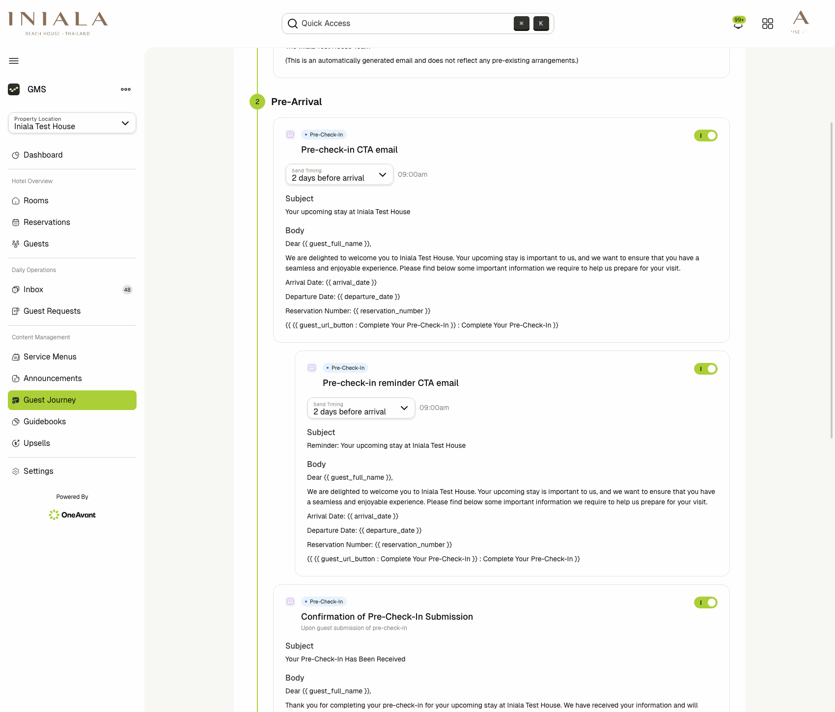 Guest Journey pre-arrival emails