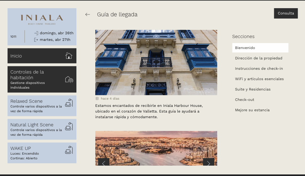 Guidebook shown in a translated language on tablet