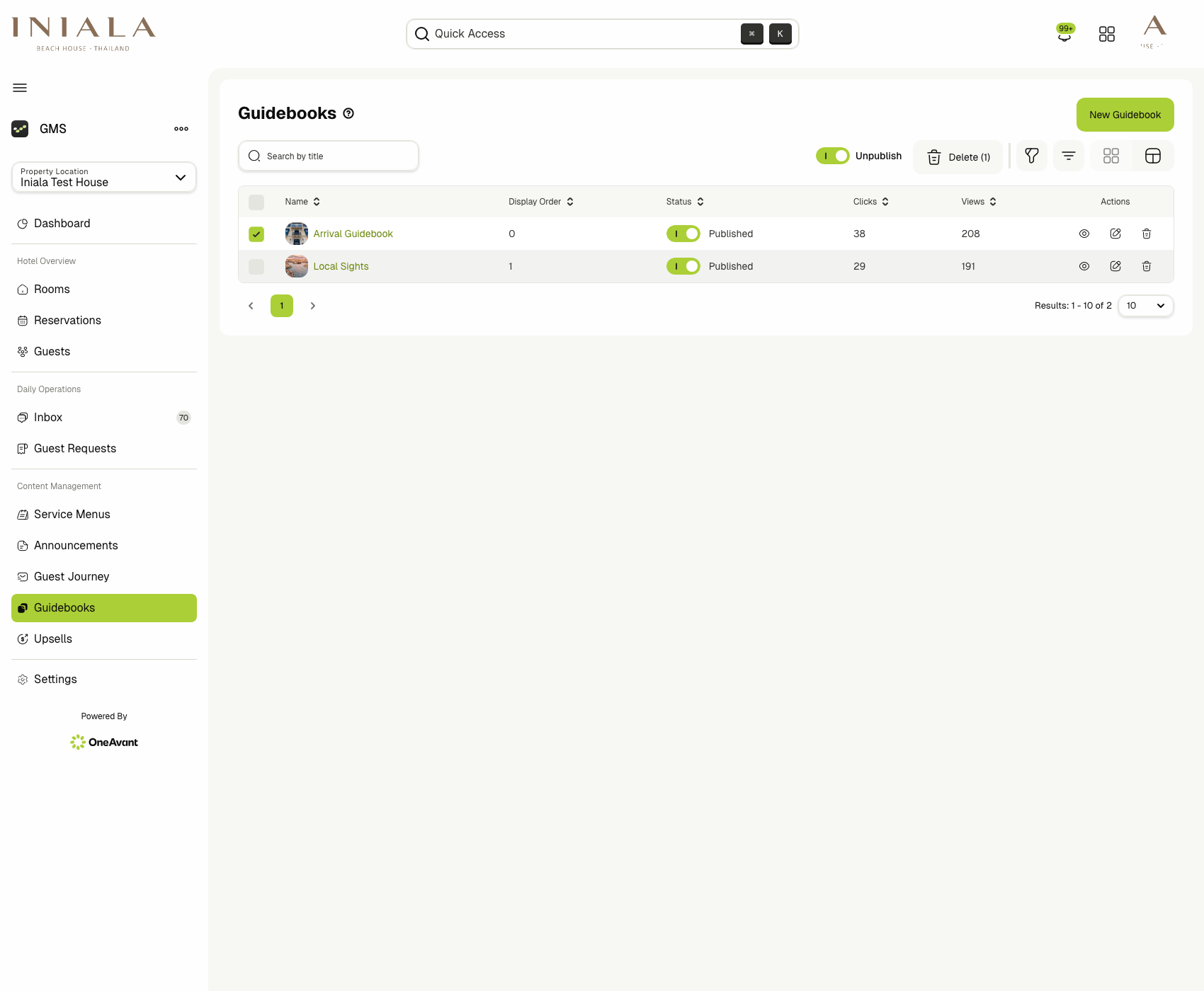 Guidebooks bulk actions