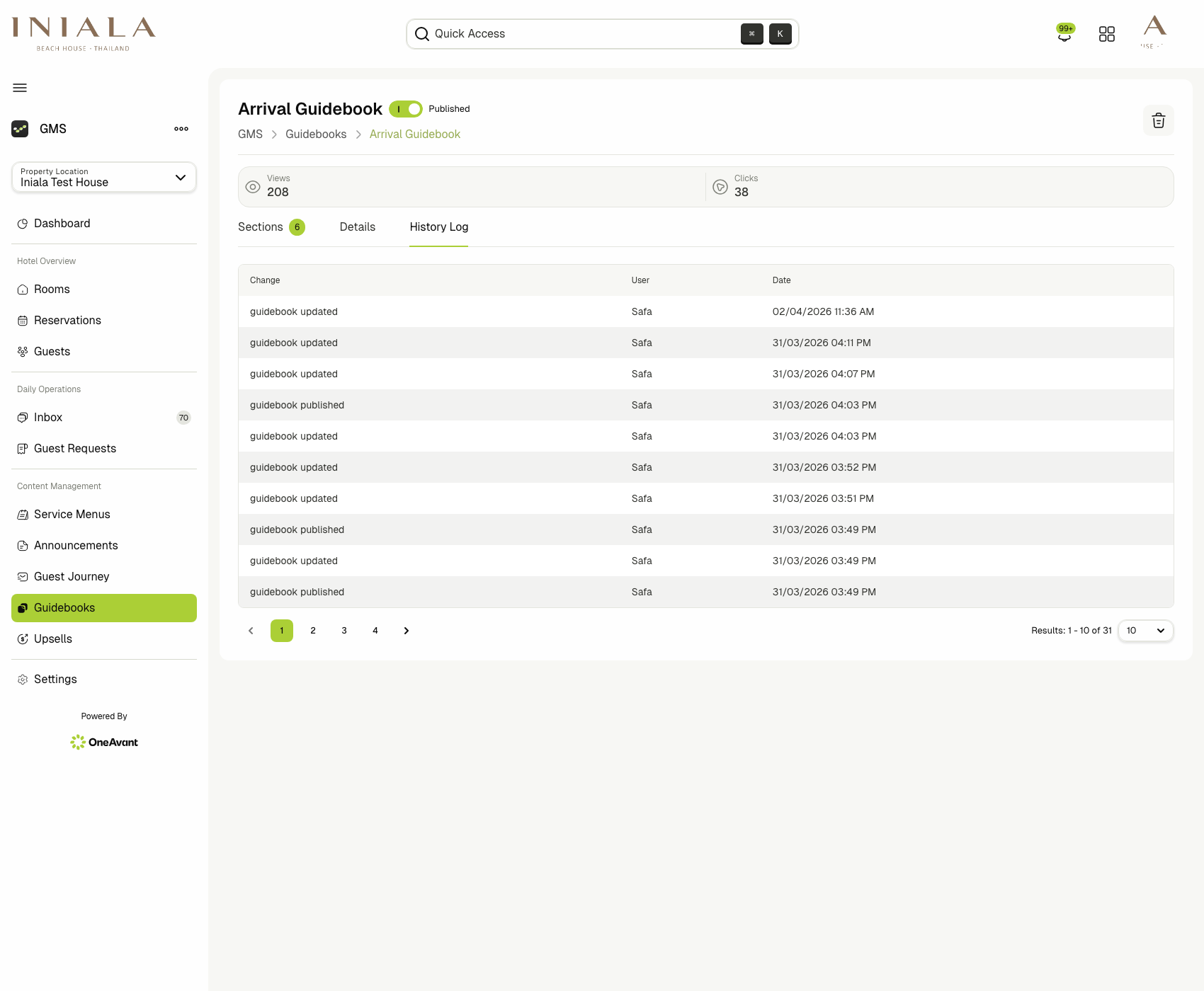 Guidebook history log