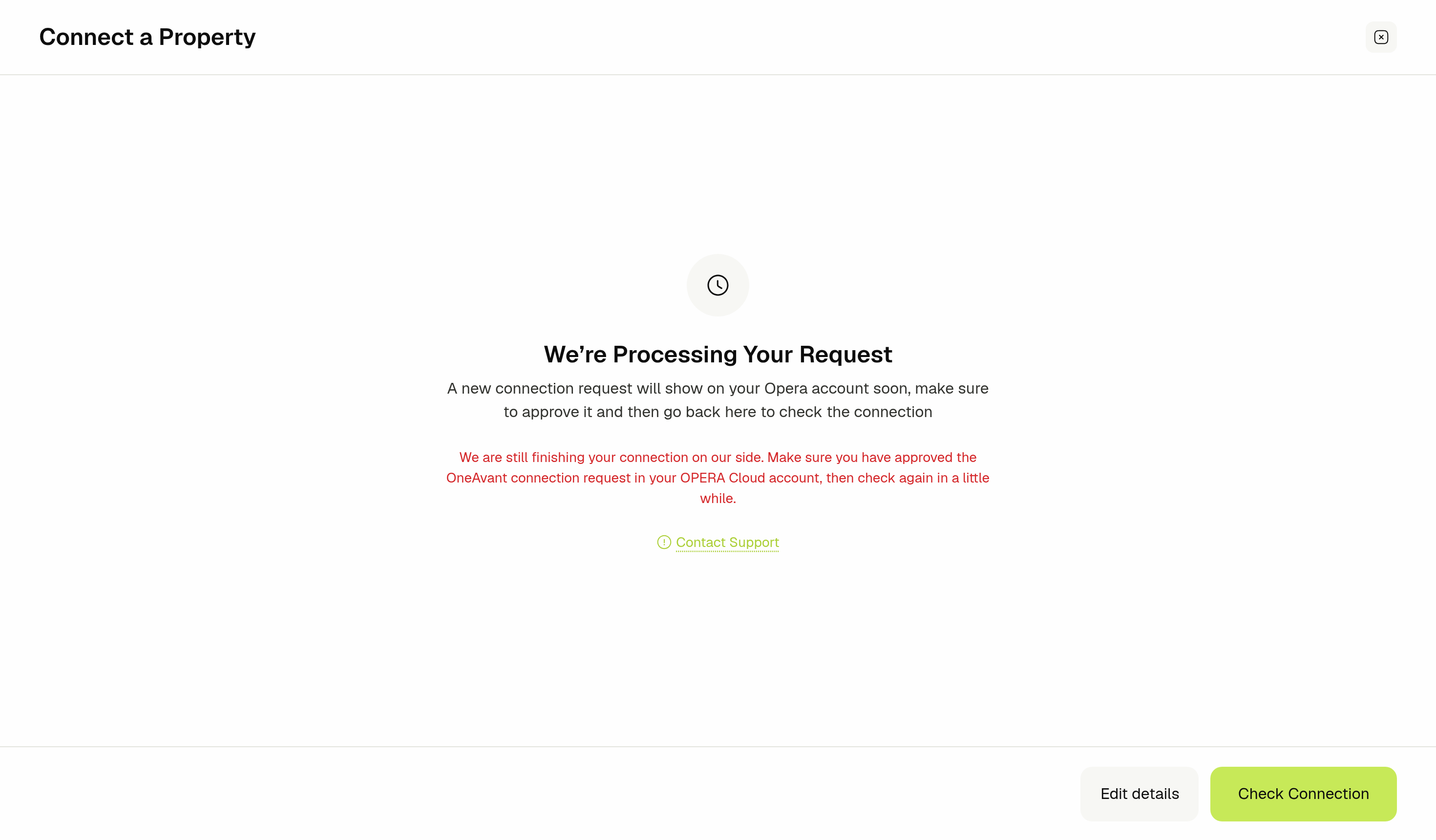 Check Connection result telling you the connection is still being finished