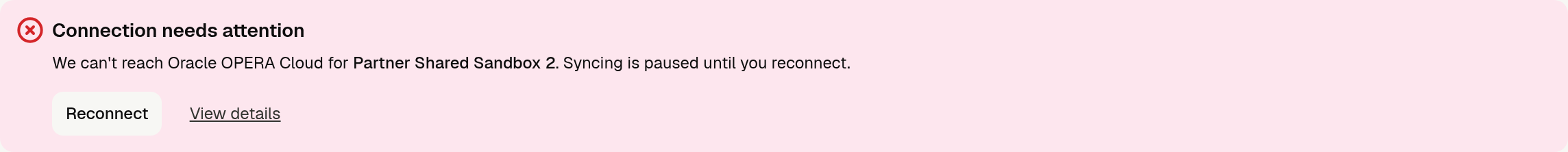 Connection needs attention banner with the Reconnect and View details actions