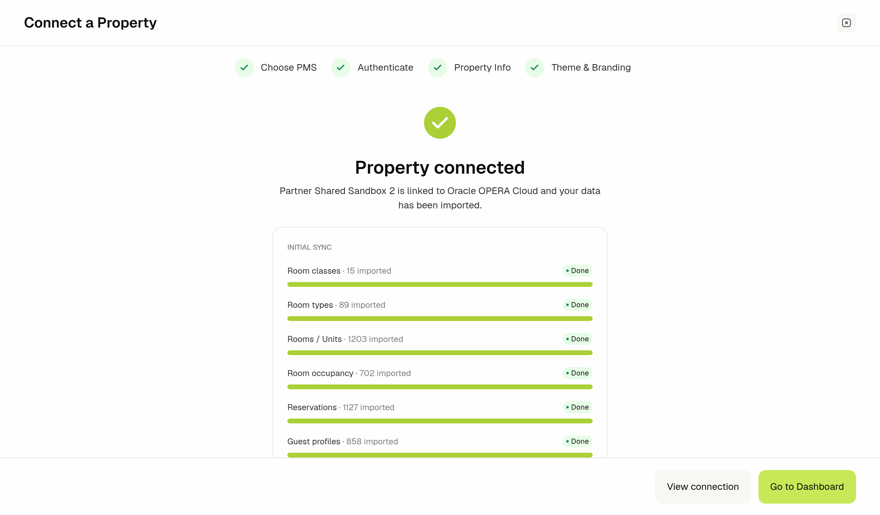 Property connected screen with every part of the initial sync done