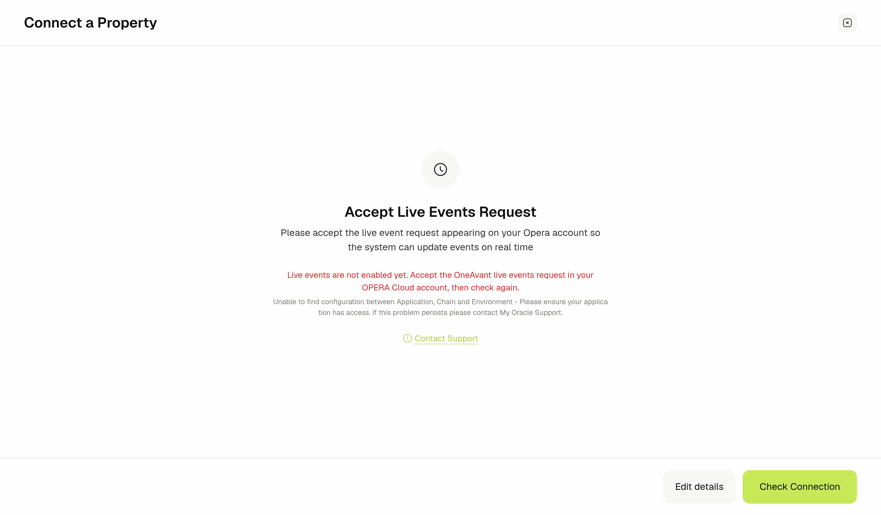 Accept Live Events Request page with the not enabled yet message