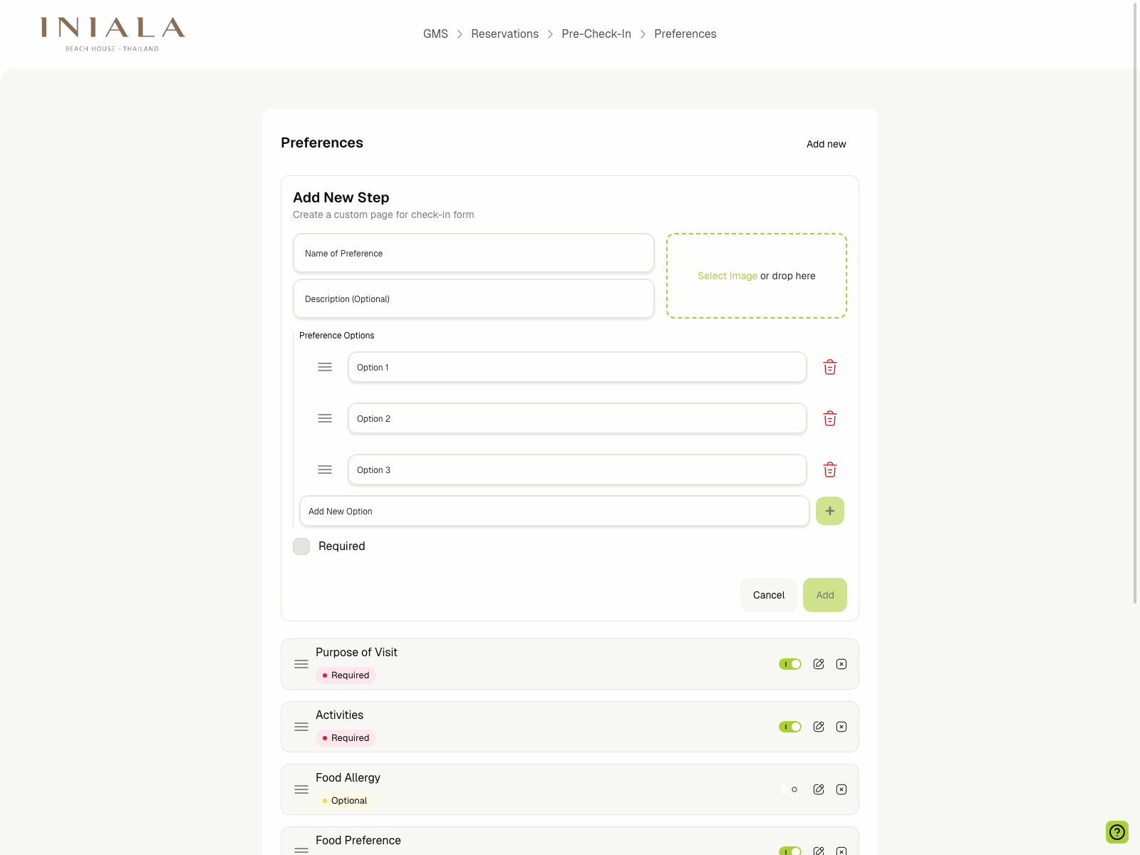 Add a Pre-Check-In preference