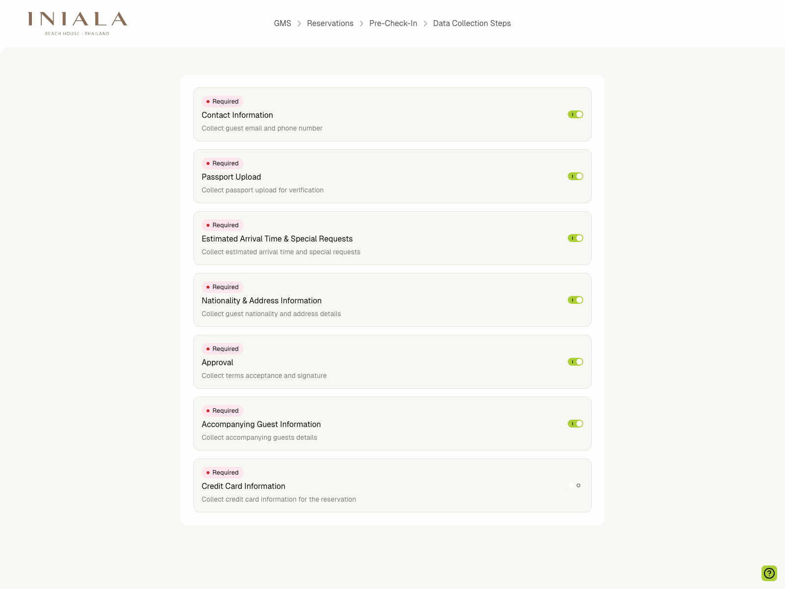 Pre-Check-In data collection steps
