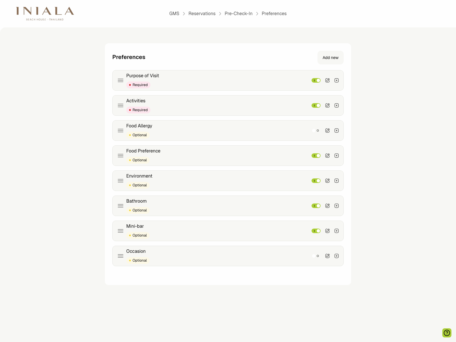 Pre-Check-In preferences
