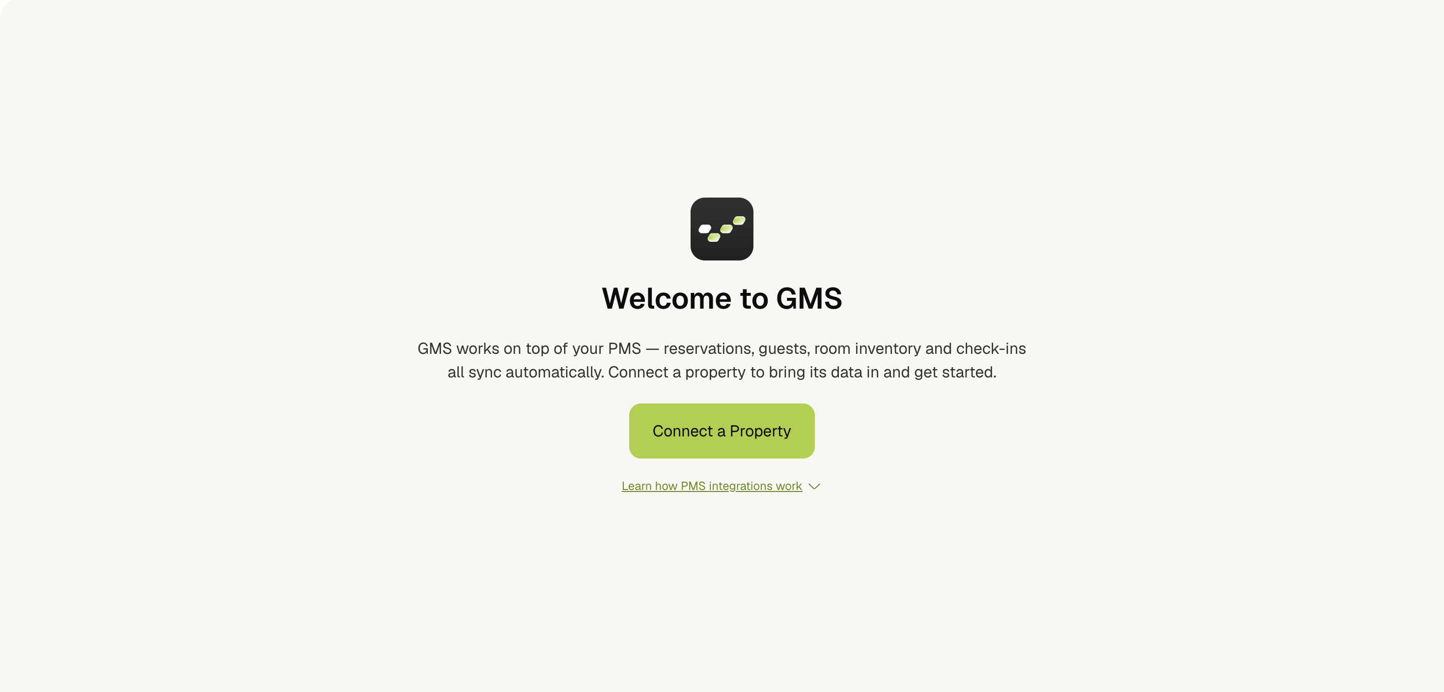 Welcome to GMS page with the Connect a Property button