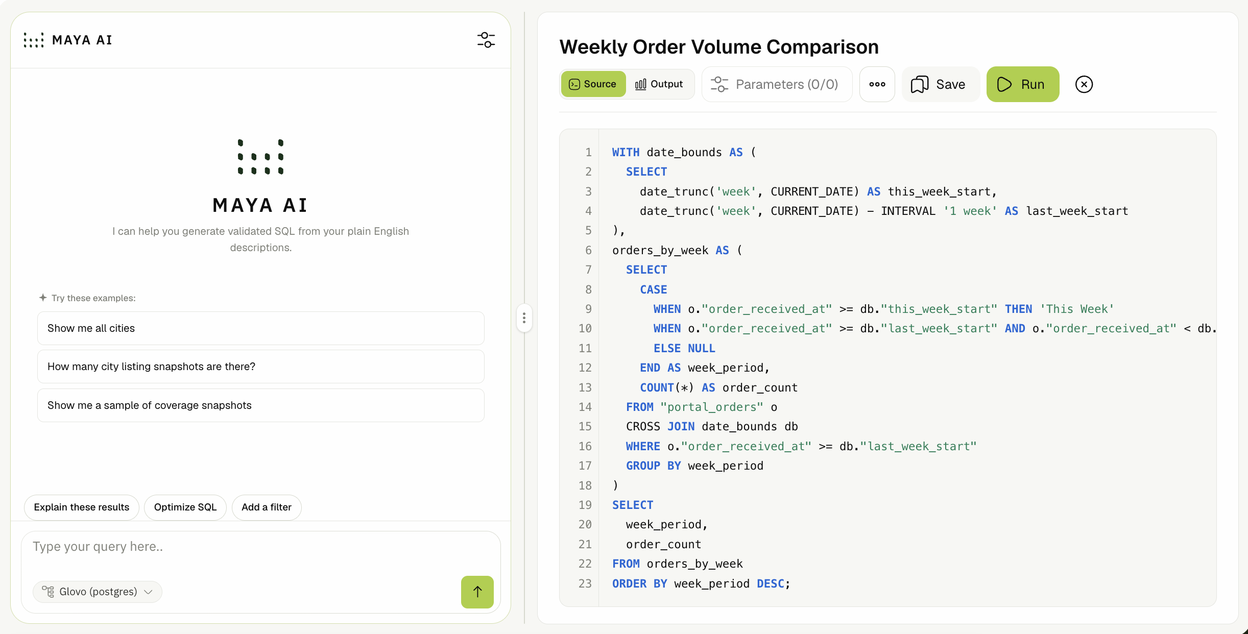 Query editor with SQL and visualization preview