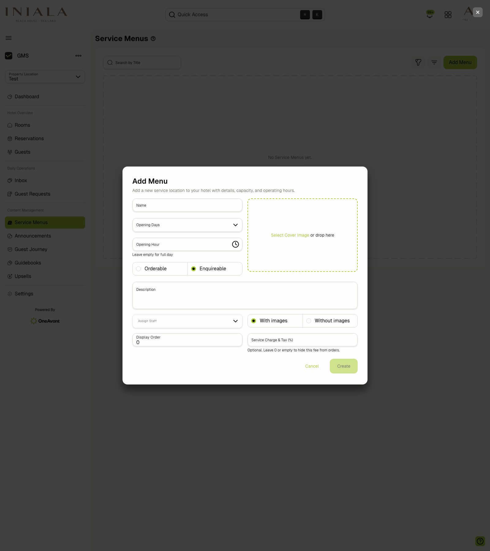 Add menu dialog
