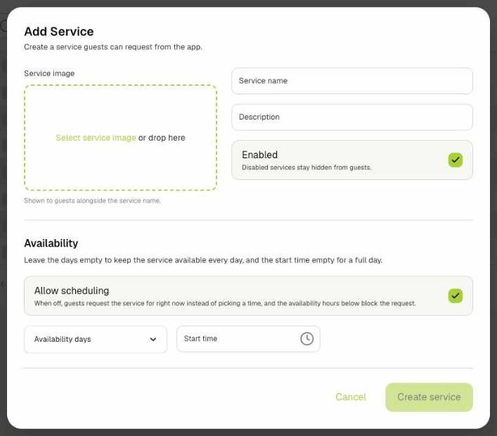 Add Service form