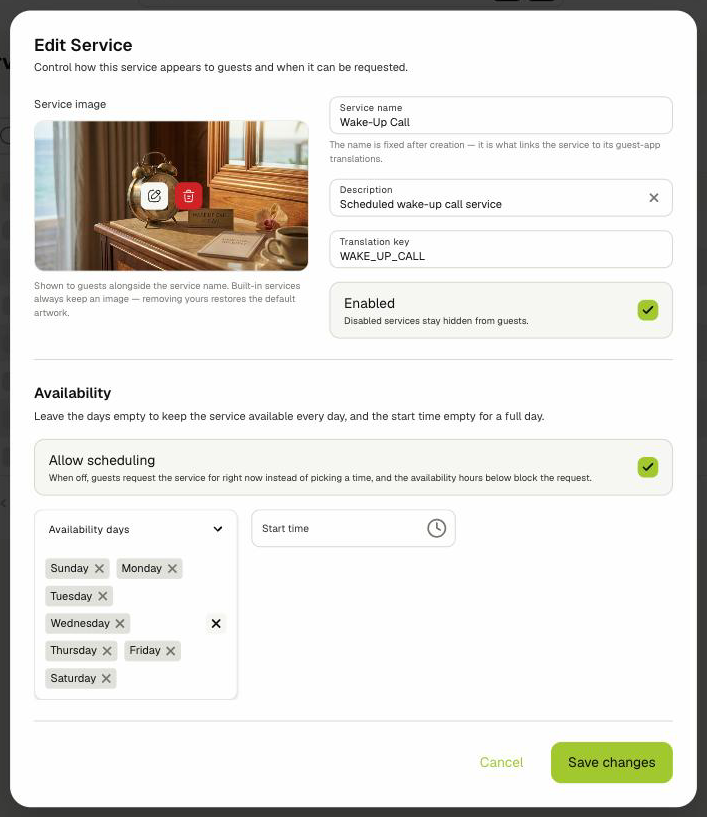 Edit Service form