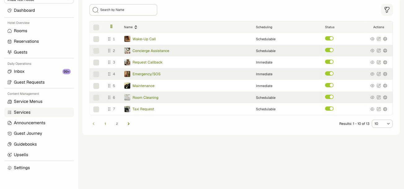 Services list