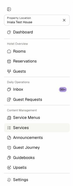 Services in the sidebar
