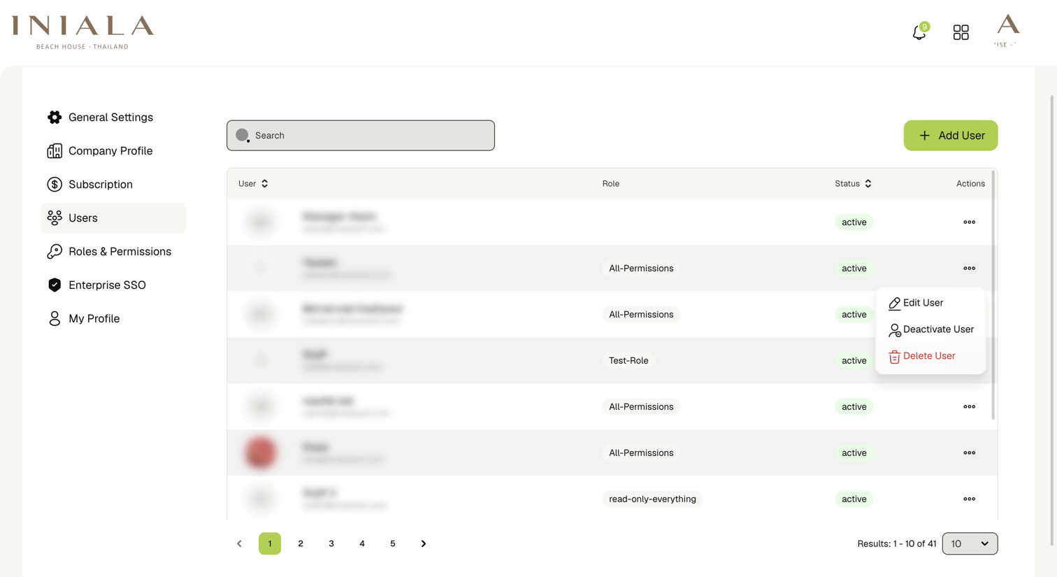 User row actions menu