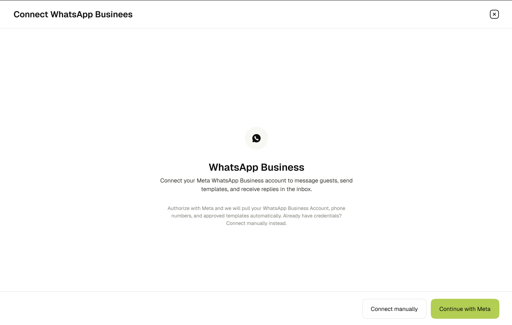 Connect WhatsApp Business options