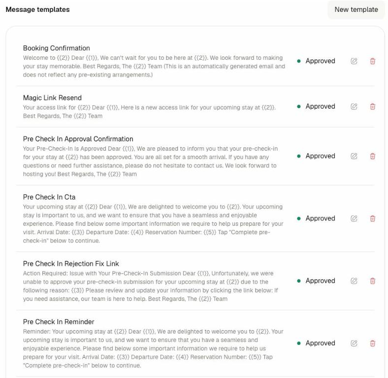 Message templates list